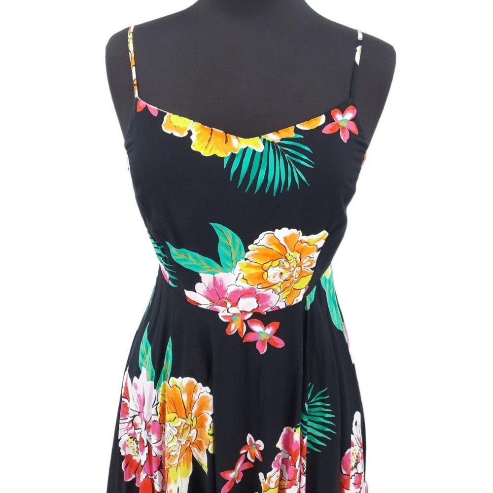 Old Navy The Cami Dress Black Floral Size M Tropical Summer Short Swing Rayon - Picture 4 of 11
